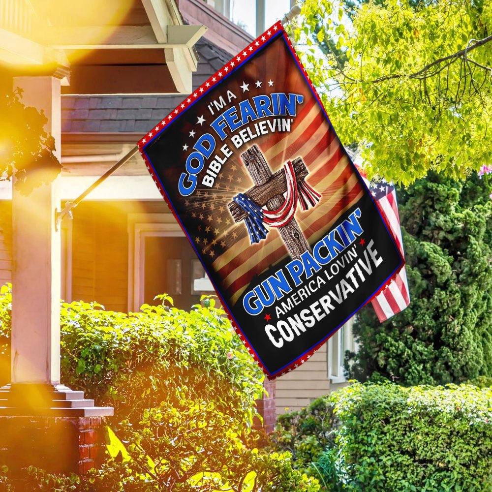 Christian Garden Flags, I&#39;m A God Fearin&#39; Bible Believin&#39; America Lovin&#39; Flag, Christian House Flags, Christian Cross Flag, Faith Flag