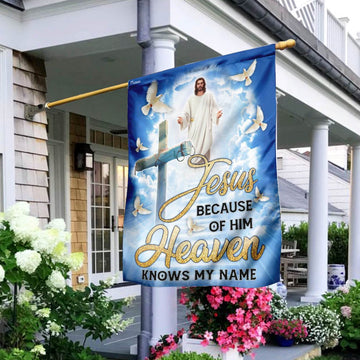 Christian Garden Flags, Jesus Because Of Him Heaven Knows My Name Flag, Christian House Flags, Christian Cross Flag, Faith Flag