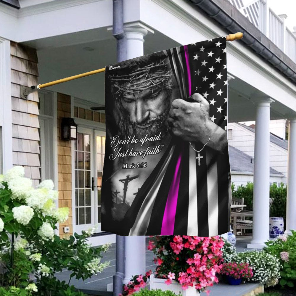 Christian Garden Flags, Jesus Christian - Breast Cancer Awareness Thin Pink Line Flag, Christian House Flags, Christian Cross Flag, Faith Flag