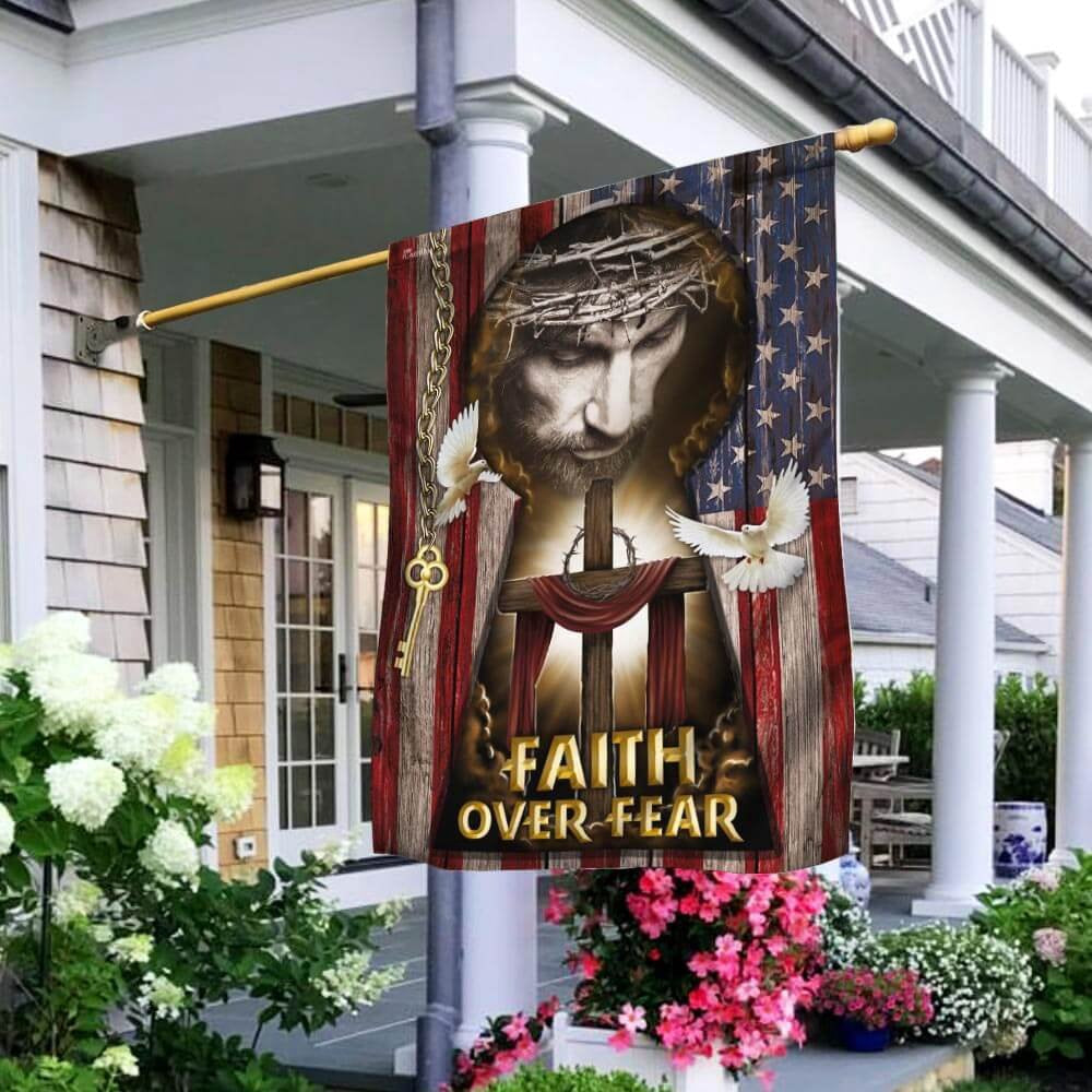 Christian Garden Flags, Jesus, My Lord, My God Faith Over Fear American Flag, Christian House Flags, Christian Cross Flag, Faith Flag