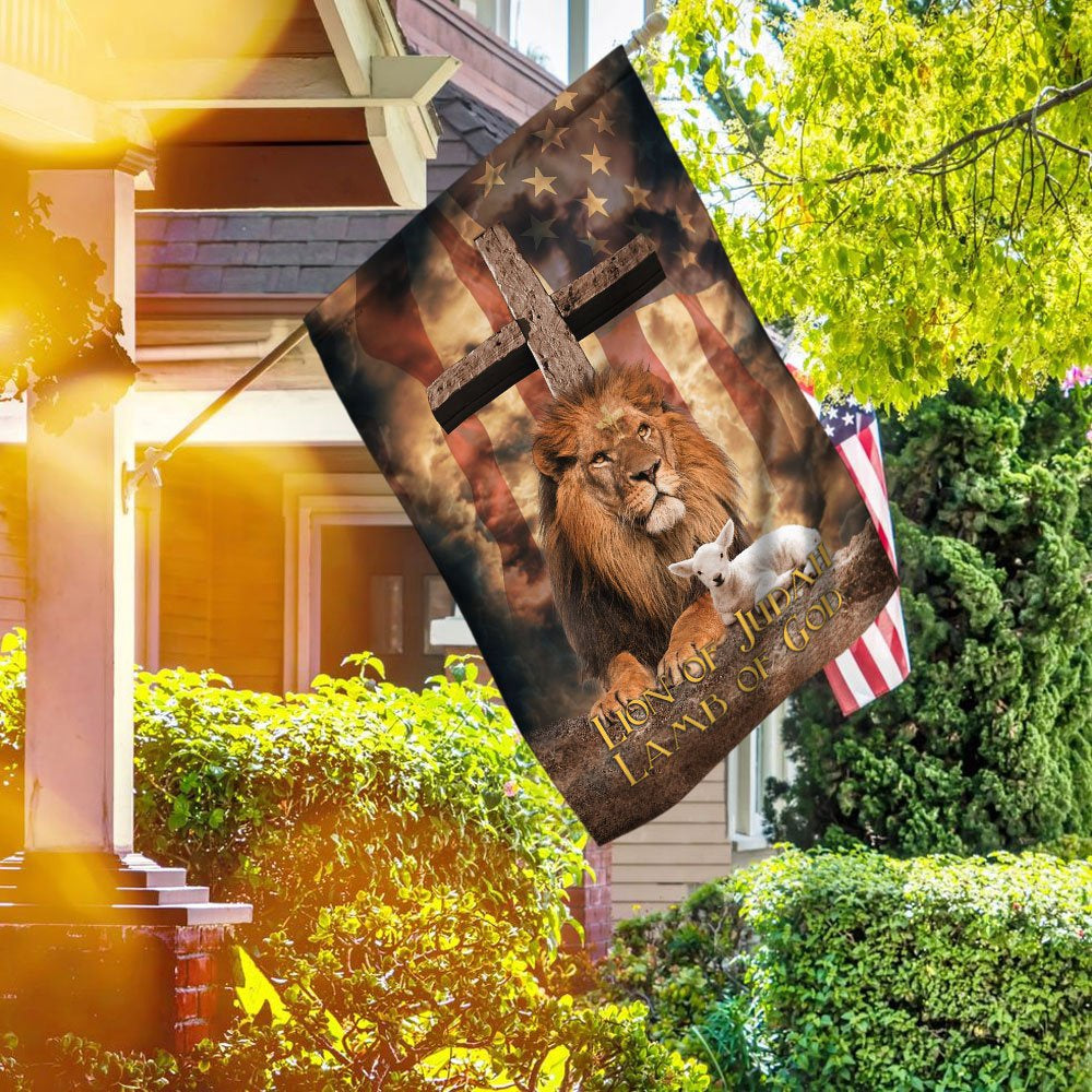 Christian Garden Flags, Lion Of Judah Lamb Of God Cross v1 Flag, Christian House Flags, Christian Cross Flag, Faith Flag