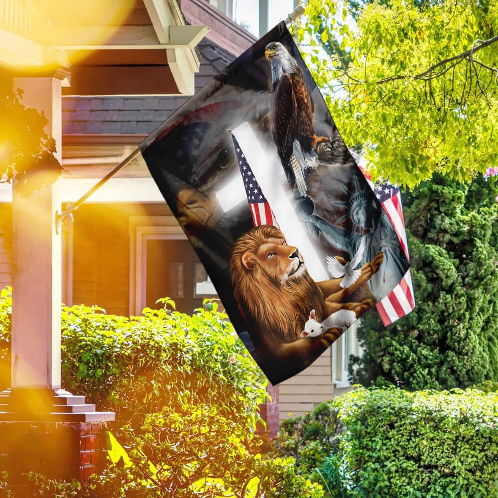 Christian Garden Flags, Lion and Lamb American Flag, Christian House Flags, Christian Cross Flag, Faith Flag