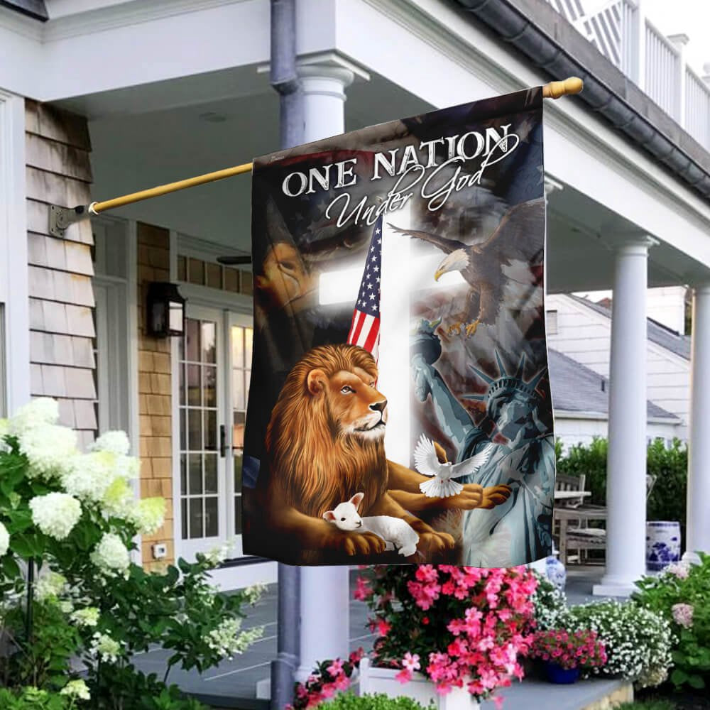 Christian Garden Flags, Lion and Lamb One Nation Under God Flag, Christian House Flags, Christian Cross Flag, Faith Flag