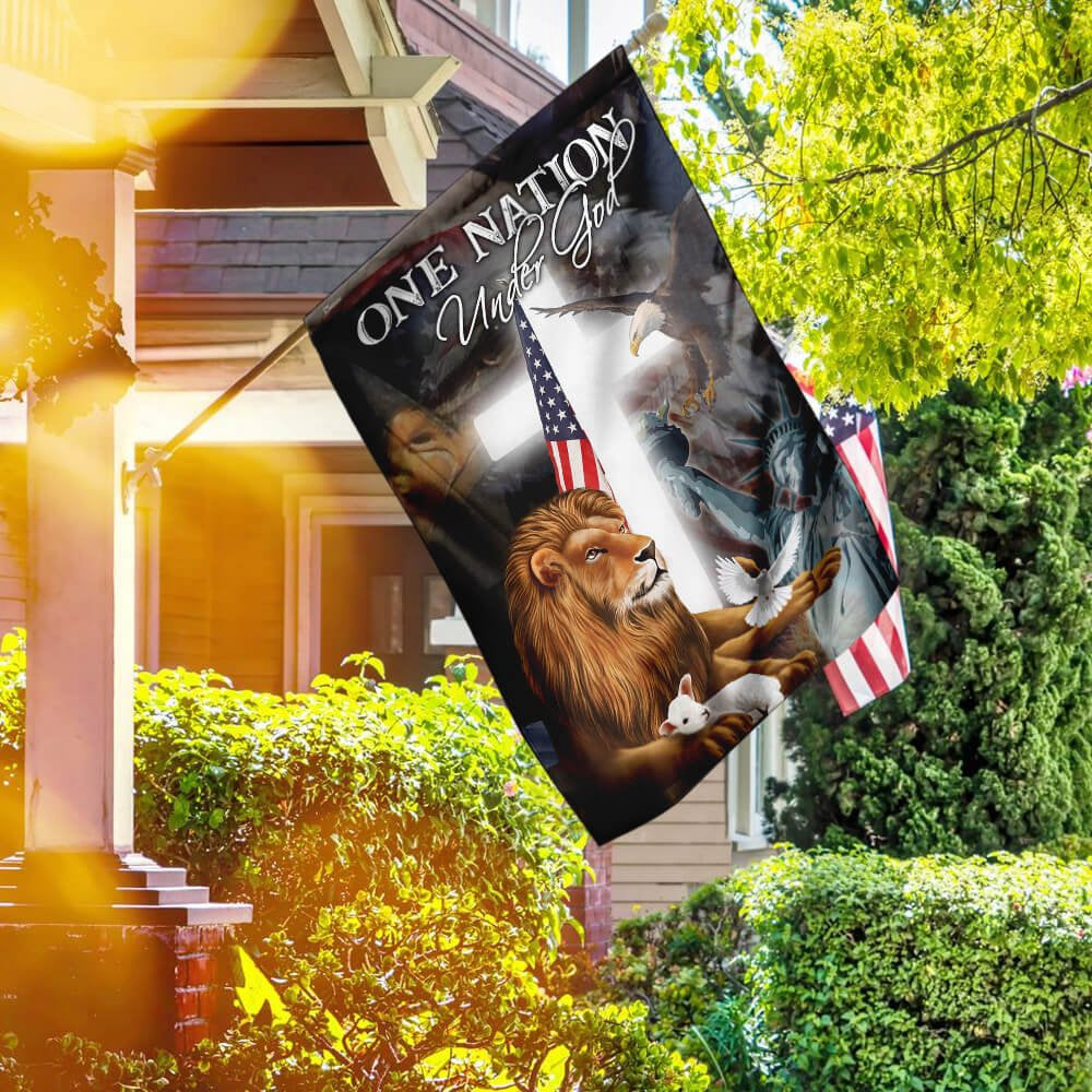Christian Garden Flags, Lion and Lamb One Nation Under God Flag, Christian House Flags, Christian Cross Flag, Faith Flag