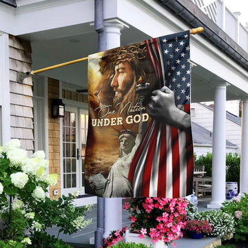 Christian Garden Flags, One Nation Under God Jesus Lion American Flag, Christian House Flags, Christian Cross Flag, Faith Flag