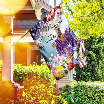 Christian Garden Flags, Rejoice In The Miracle Of Easter Cross Flag, Christian House Flags, Christian Cross Flag, Faith Flag