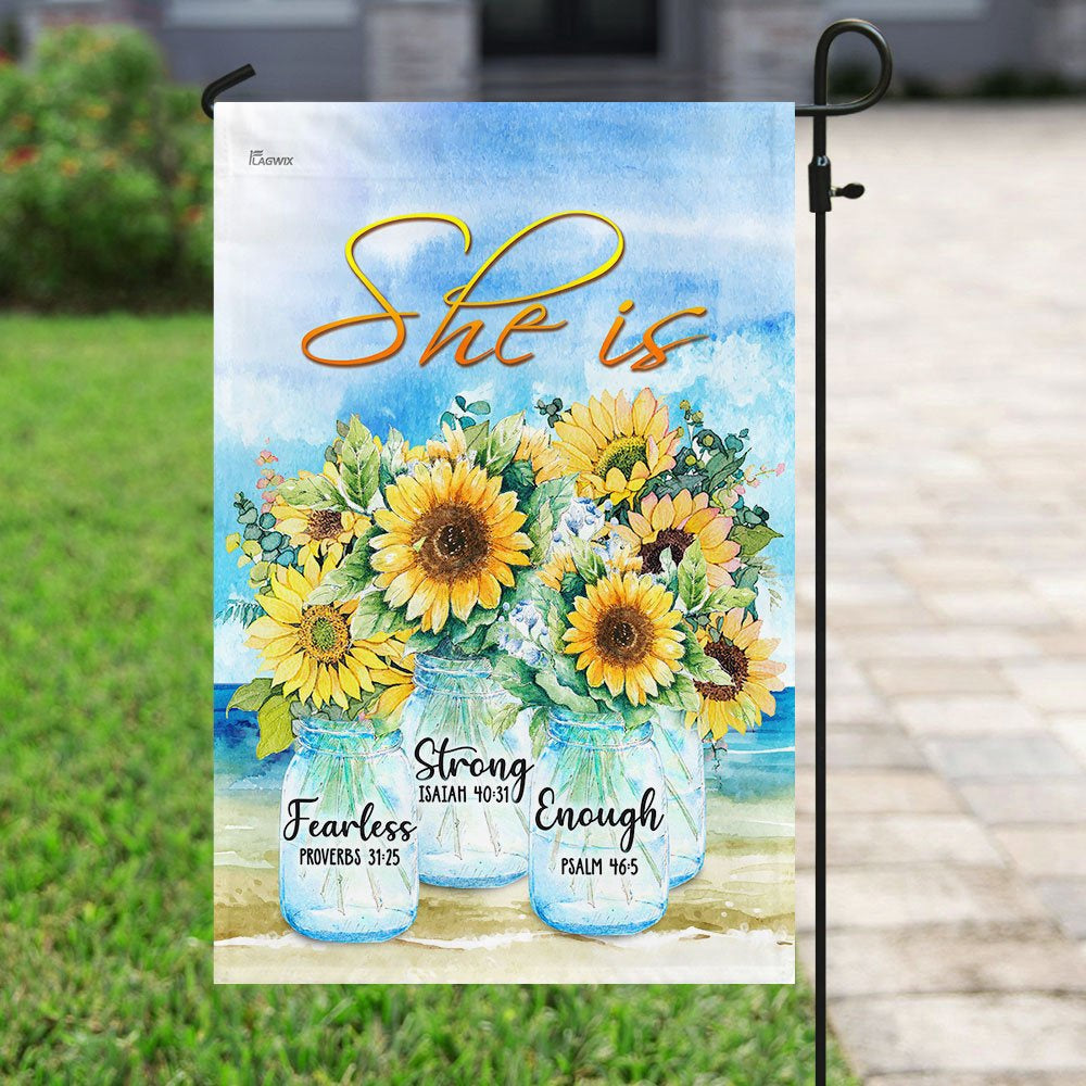 Christian Garden Flags, She Is Strong She Is Fearless She Is Enough Flag, Christian House Flags, Christian Cross Flag, Faith Flag