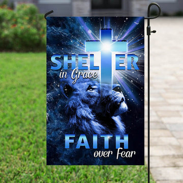 Christian Garden Flags, Shelter in Grace Faith over Fear Flag, Christian House Flags, Christian Cross Flag, Faith Flag