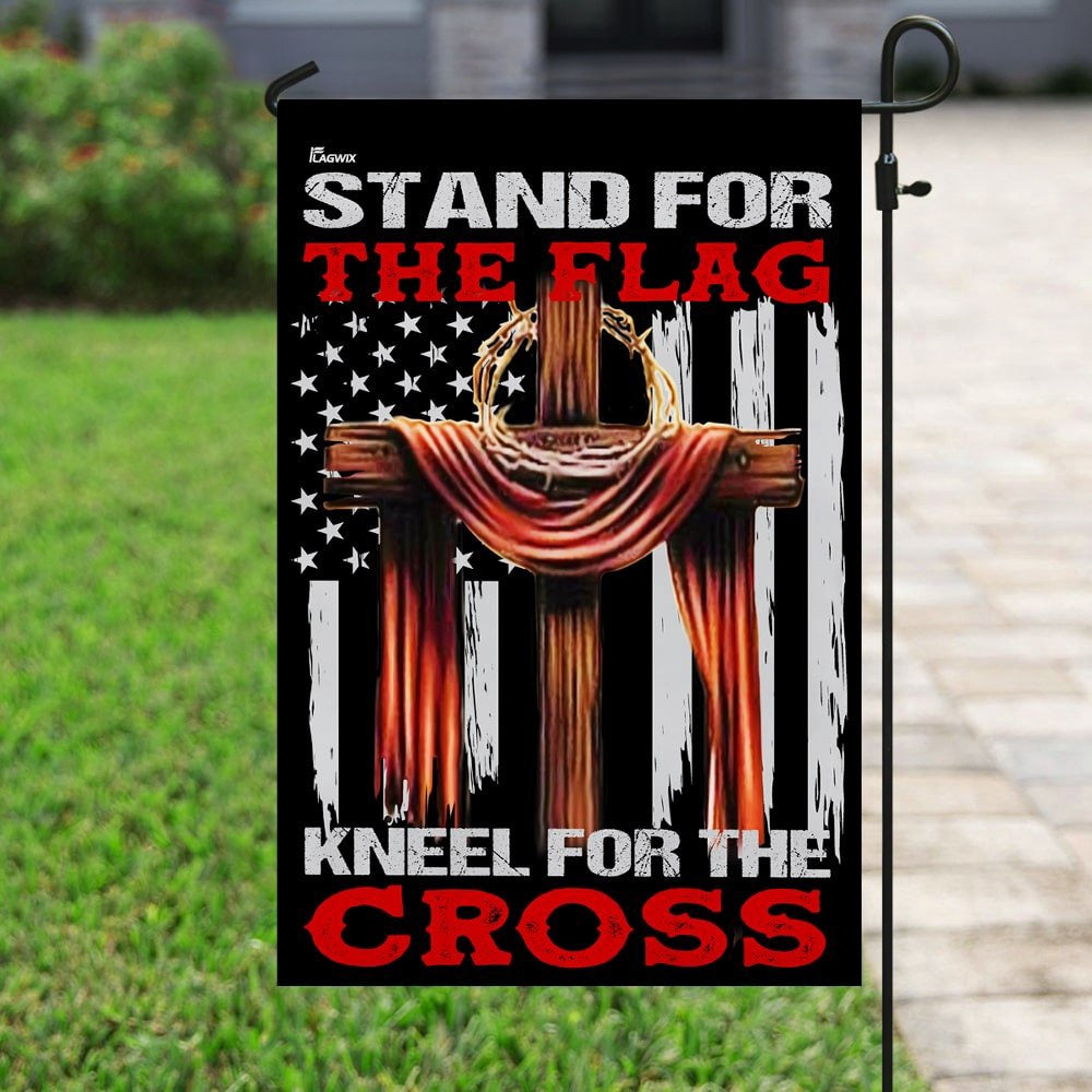 Christian Garden Flags, Stand For The Flag Kneel For The Cross Flag, Christian House Flags, Christian Cross Flag, Faith Flag