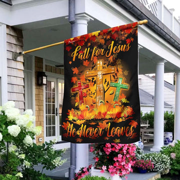 Christian Garden Flags, Thanksgiving Fall For Jesus He Never Leaves Flag, Christian House Flags, Christian Cross Flag, Faith Flag