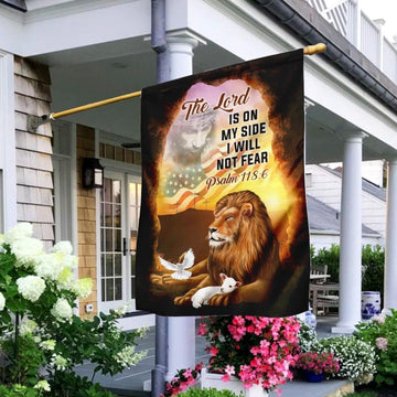 Christian Garden Flags, The Lord Is On My Side I Will Not Fear The Lion &amp;amp The Lamb Flag, Christian House Flags, Christian Cross Flag, Faith Flag