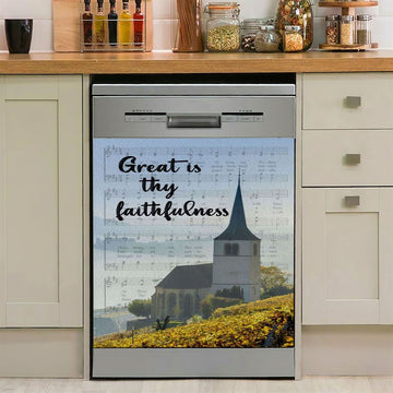 Christian Great Is Thy Faithfulness Chapel Christian Dishwasher Cover, Bible Verse Dishwasher Magnet Cover, Scripture Kitchen Decor