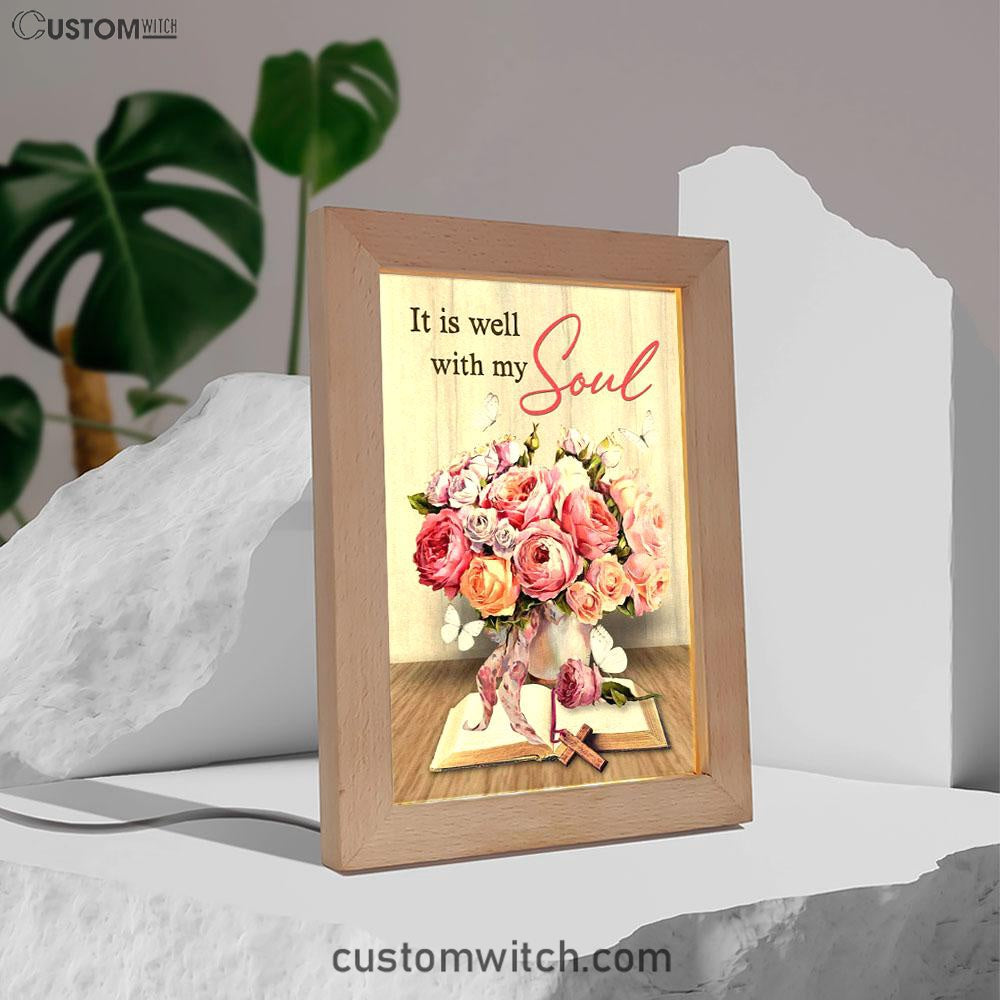 Christian It Is Well With My Soul Roses With Old Bible Book Frame Lamp Prints - Bible Verse Decor - Scripture Art