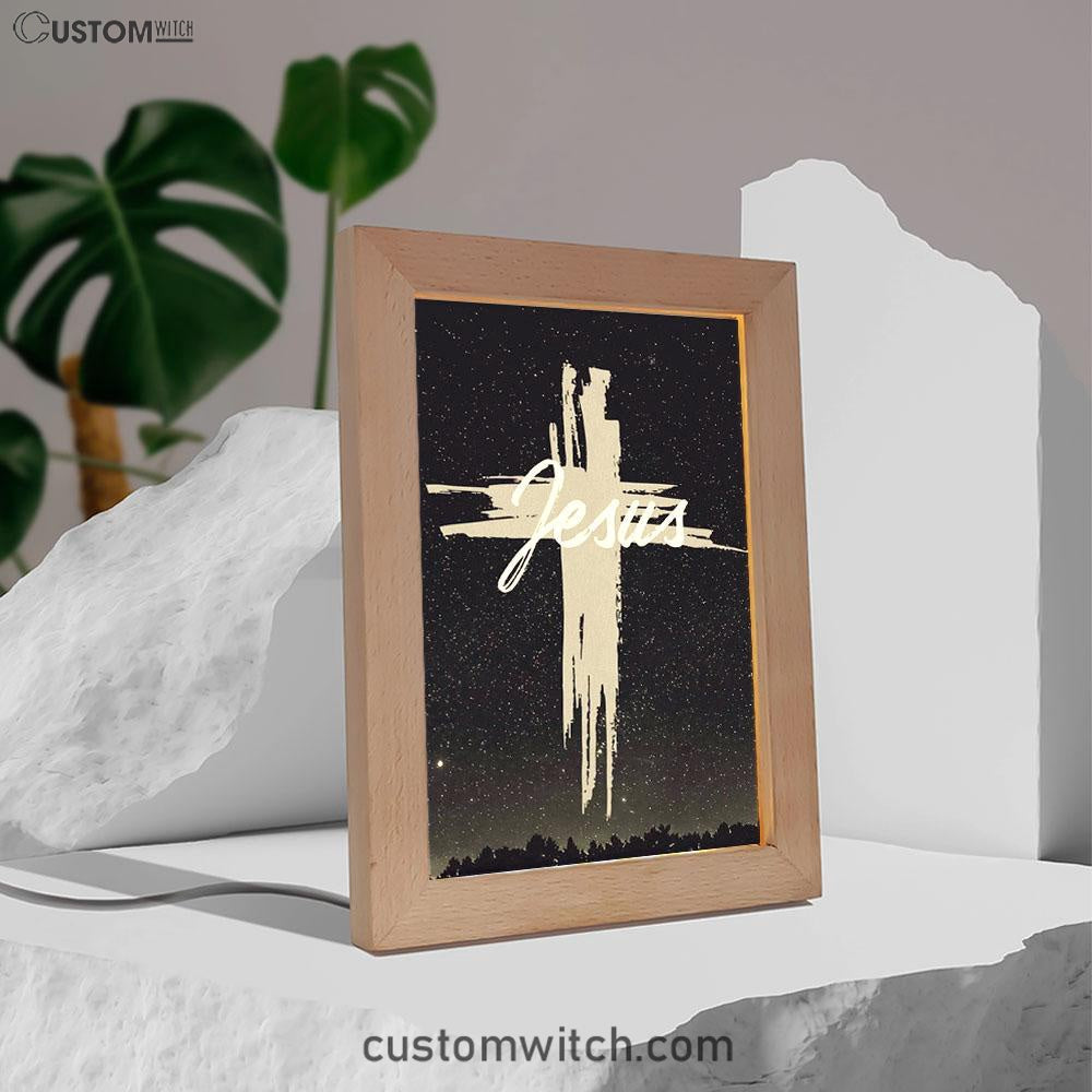 Christian Jesus Word Cross Frame Lamp Prints - Bible Verse Decor - Scripture Art