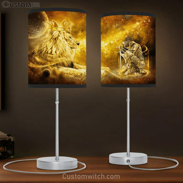 Christian Lion And Female Warrior Knight Of God Large Table Lamp Art - Christian Lamp Gift Home Decor - Religious Table Lamp Prints