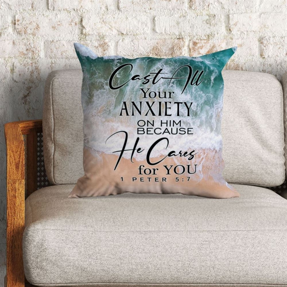 Christian Pillow, Jesus Pillow, Cast All Your Anxiety On Him 1 Peter 57 Pillow, Christian Throw Pillow, Inspirational Gifts, Best Pillow