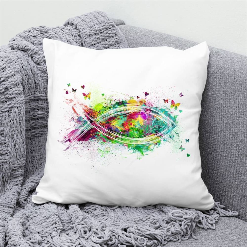 Christian Pillow, Jesus Pillow, Christian Fish Symbol Pillow, Christian Throw Pillow, Inspirational Gifts, Best Pillow