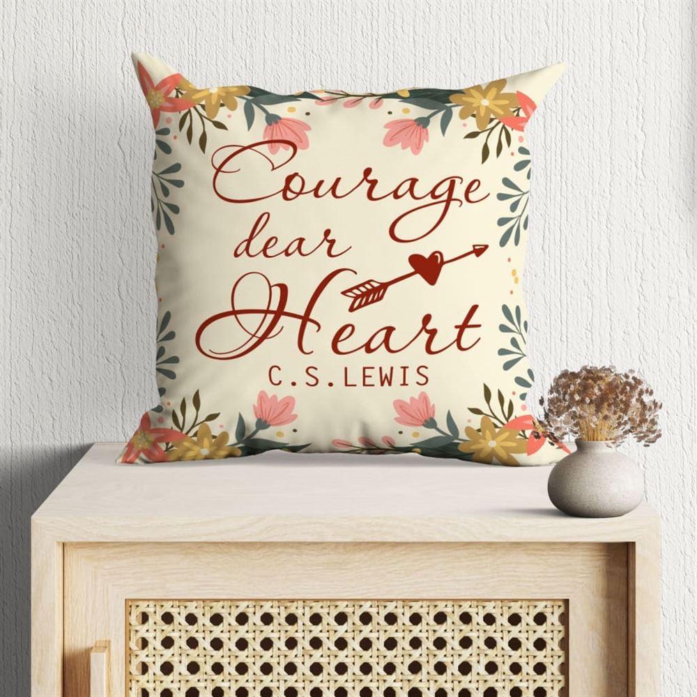 Christian Pillow, Jesus Pillow, Floral Leaf Frame Pillow, Courage Dear Heart Throw Pillow, Christian Throw Pillow, Inspirational Gifts, Best Pillow