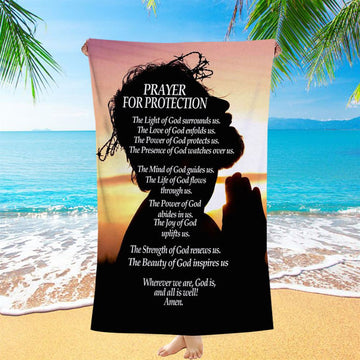 Christian Prayer For Protection Beach Towel - Bible Verse Beach Towel - Scripture Beach Towel