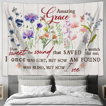 Christian Song Wall Art Amazing Grace How Sweet The Sound Tapestry Print - Christian Wall Decor