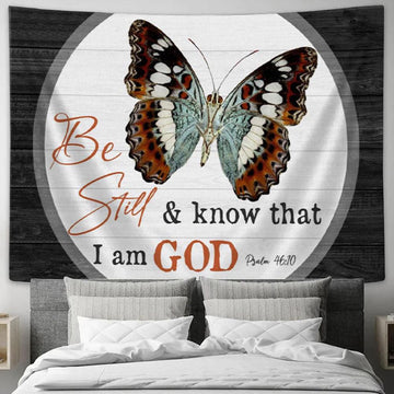Christian Tapestry Wall Art - Be Still And Know That I Am God Butterflies - Christian Wall Decor