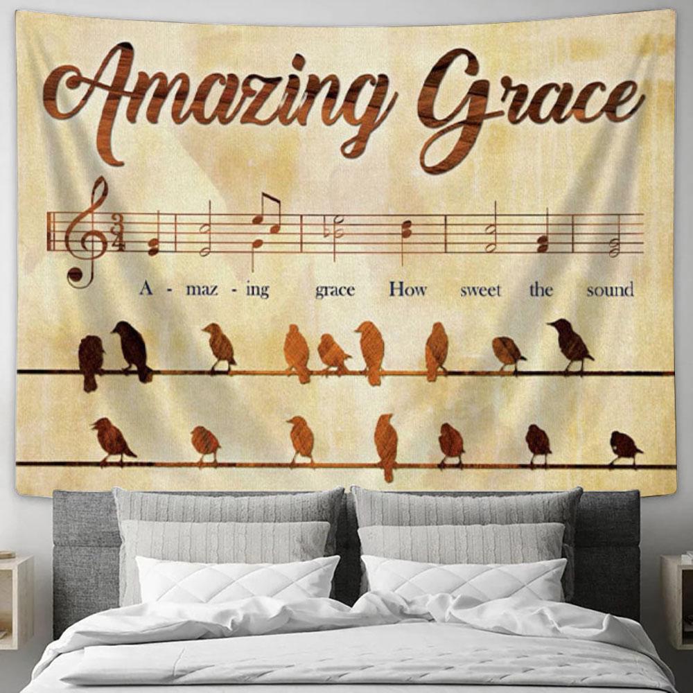 Christian Wall Art Amazing Grace How Sweet The Sound - Bird Painting Tapestry Print - Christian Wall Decor