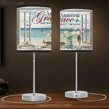 Christian Lamp Gift Amazing Grace How Sweet The Sound - Butterflies Table Lamp Print - Christian Bedroom Decor