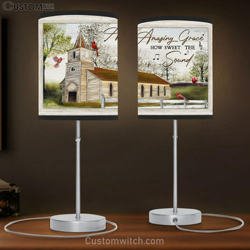 Christian Lamp Gift Amazing Grace How Sweet The Sound - Cardinal Bird Church - Table Lamp Print - Christian Bedroom Decor