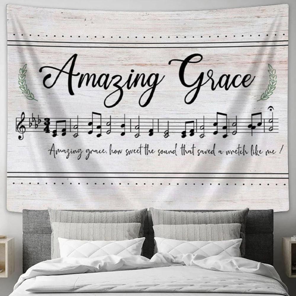 Christian Wall Art Amazing Grace How Sweet The Sound - Sheet Music - Christian Song Lyrics Tapestry Art - Christian Wall Decor