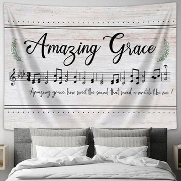 Christian Wall Art Amazing Grace How Sweet The Sound - Sheet Music - Christian Song Lyrics Tapestry Art - Christian Wall Decor