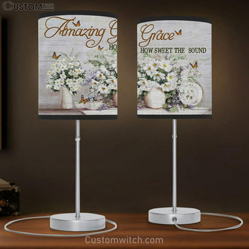 Christian Lamp Gift Amazing Grace How Sweet The Sound Butterfly Flowers Table Lamp Print - Christian Bedroom Decor