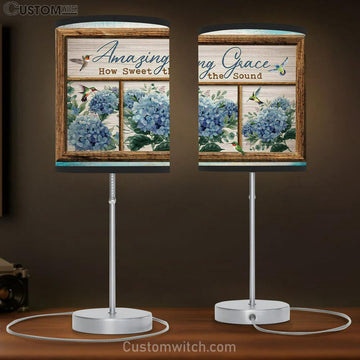 Christian Lamp Gift Amazing Grace How Sweet The Sound Hummingbird Flowers Table Lamp Print - Christian Bedroom Decor