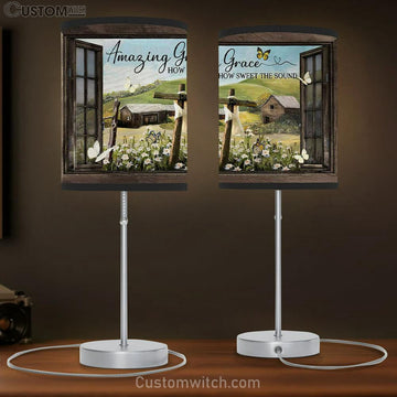 Christian Lamp Gift Amazing Grace How Sweet The Sound Rustic Farmhouse Table Lamp Print - Christian Bedroom Decor