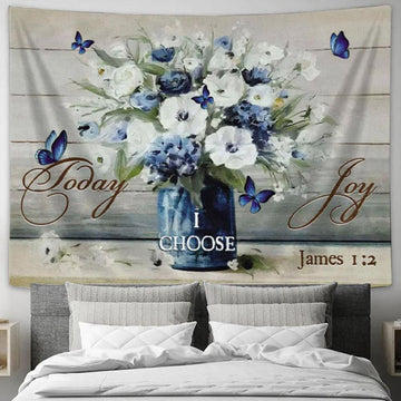 Christian Wall Art Butterfly Flower - Today I Choose Joy Tapestry Wall Art Print - Christian Wall Decor
