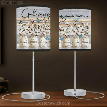 Christian Lamp Gift God Says You Are - Cotton Flowers Butterflies Table Lamp Print - Christian Bedroom Decor
