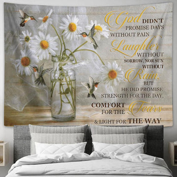 Christian Wall Art Hummingbird God Didn&#39;t Promise Days Without Pain Tapestry, Tapestries for Living Room Bedroom