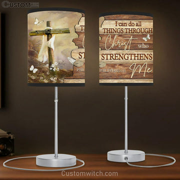 Christian Lamp Gift I Can Do All Things Through Christ Butterfly Cross Table Lamp Print - Christian Bedroom Decor