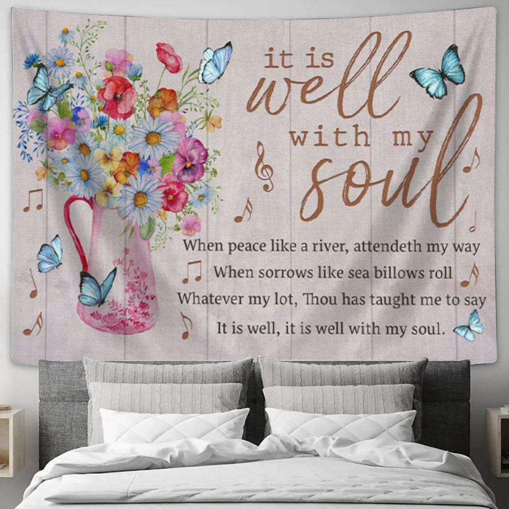 Christian Wall Art In The Morning When I Rise Give Me Jesus Butterfly Sunflower Tapestry Print - Christian Wall Decor