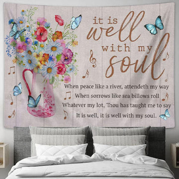 Christian Wall Art In The Morning When I Rise Give Me Jesus Butterfly Sunflower Tapestry Print - Christian Wall Decor