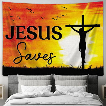 Christian Wall Art Jesus Saves Tapestry Wall Art Print - Christian Wall Decor