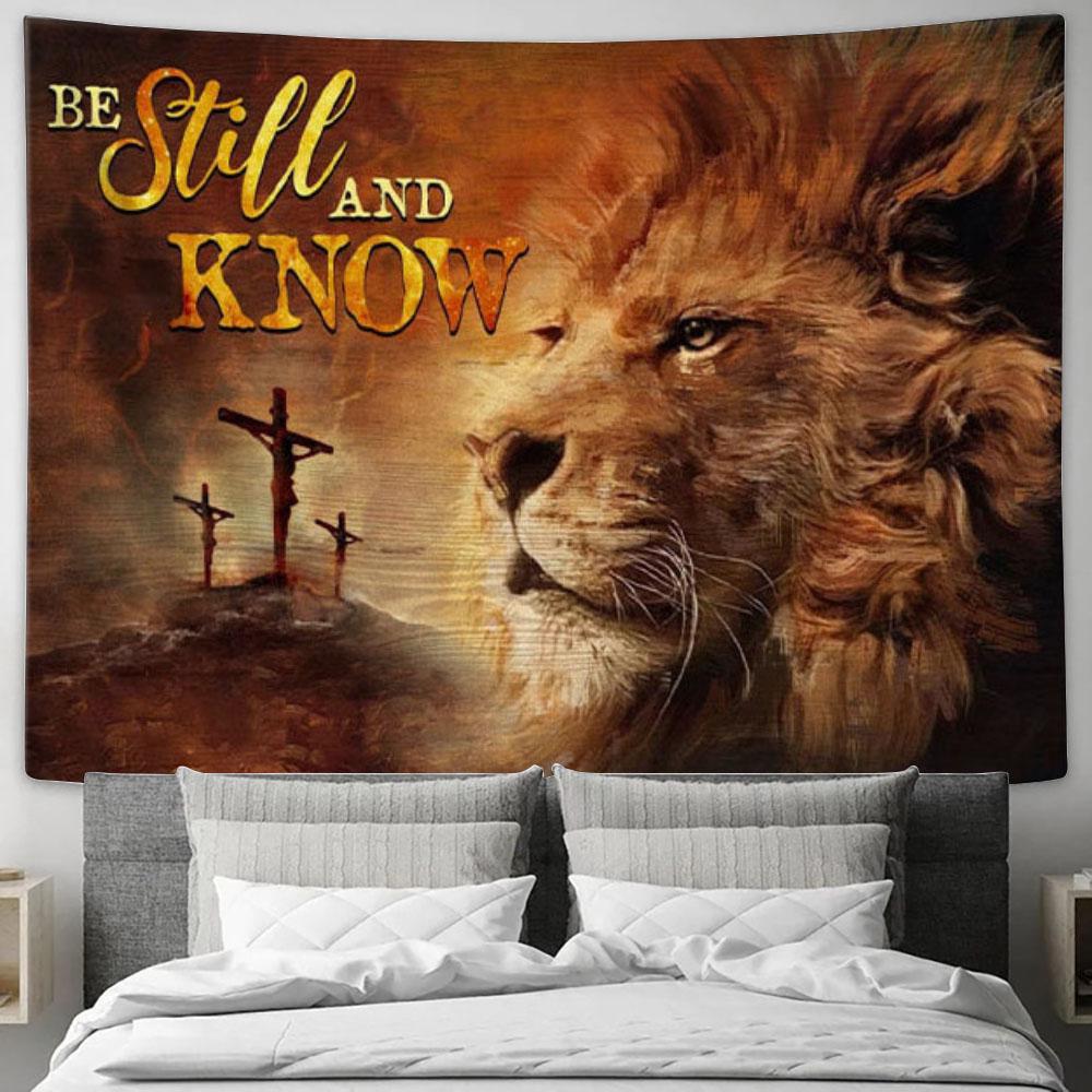 Christian Wall Art Lion Of Judah - Be Still And Know Tapestry Print - Christian Wall Decor