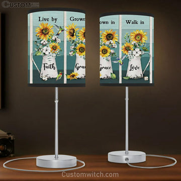 Christian Lamp Gift Live By Faith Grow In Grace Walk In Love - Hummingbird Sunflower Table Lamp Print - Christian Bedroom Decor