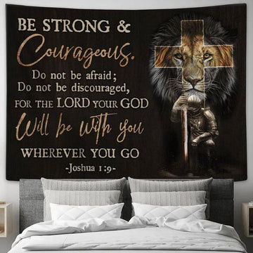 Christian Warrior - Be Strong And Courageous Joshua 19 Tapestry Wall Art Print - - Christian Wall Decor