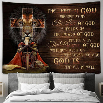 Christian Warrior - Lion Of Judah - Prayer For Protection Tapestry Wall Art Print - Christian Wall Decor