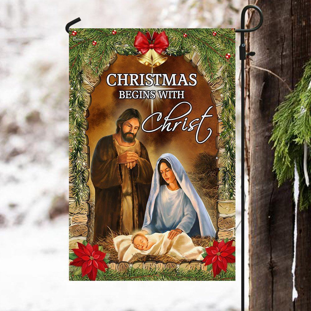 Christmas Begins With Christ Flag Nativity Of Jesus Flag, Christian Christmas House Flag, Christmas Outdoor Decor Ideas