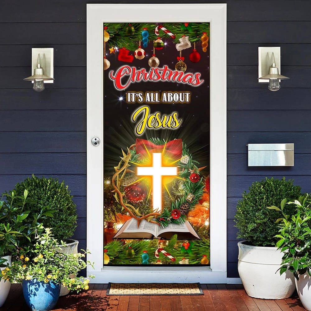 Christmas It���s All About Jesus Door Cover, Jesus Christmas Decor, Christian Door Decor, Door Christian Church, Christian Door Plaques