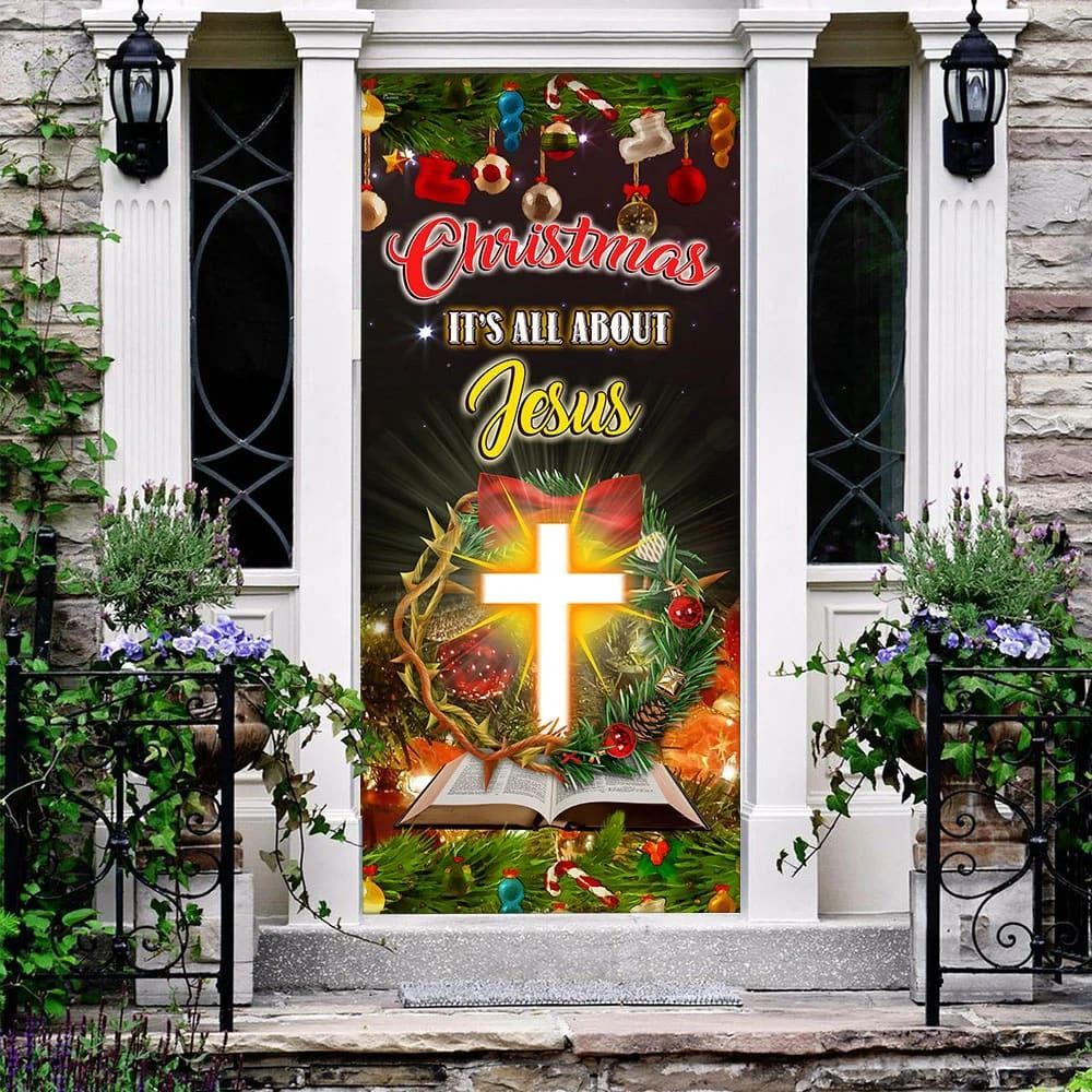 Christmas It���s All About Jesus Door Cover, Jesus Christmas Decor, Christian Door Decor, Door Christian Church, Christian Door Plaques