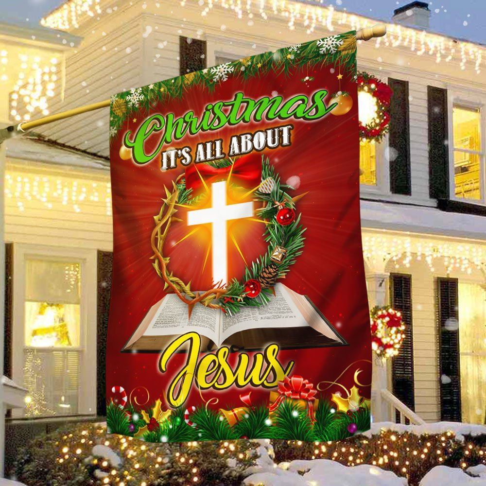 Christmas It&#39;s All About Jesus Flag, Christian Christmas House Flag, Christmas Outdoor Decor Ideas