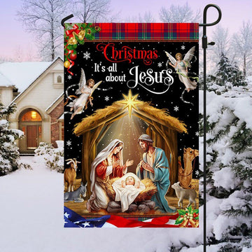 Christmas It&#39;s All About Jesus Flag,  Nativity Of Jesus Holy Family Flag, Christian Christmas House Flag, Christmas Outdoor Decor Ideas