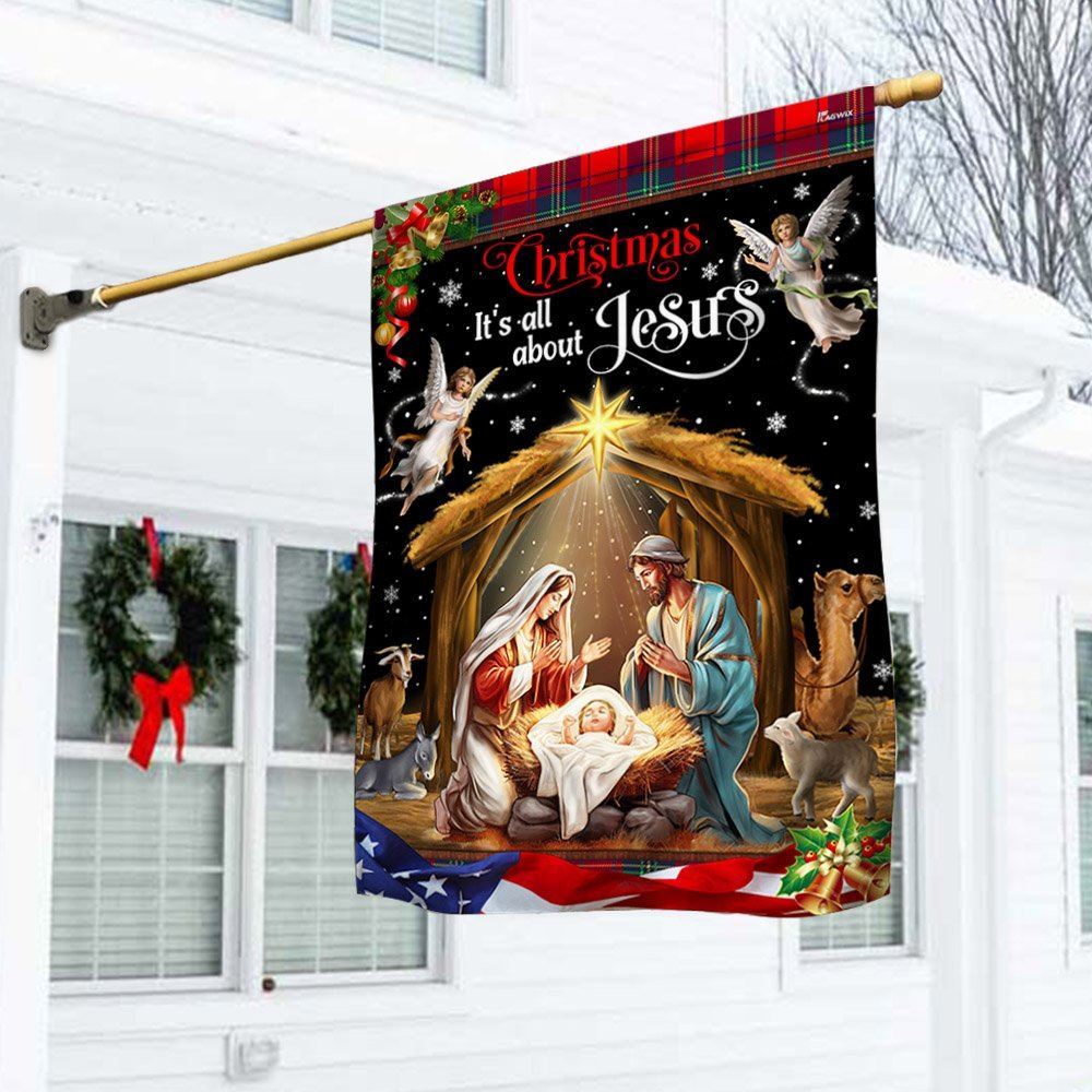 Christmas It&#39;s All About Jesus Flag,  Nativity Of Jesus Holy Family Flag, Christian Christmas House Flag, Christmas Outdoor Decor Ideas